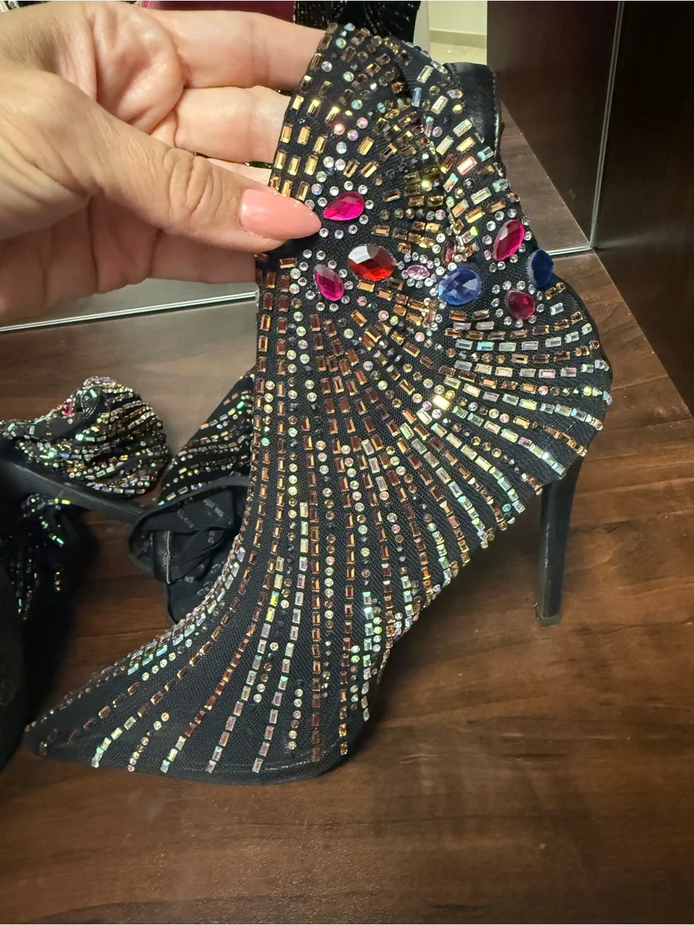 Embellished Black Over-the-Knee Stiletto Boots